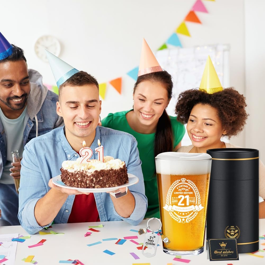 21st Birthday Gifts for Men,21st Birthday Decorations for Him,Gift Ideas for Son Brother Friend,Milestone Present for 21 Year Old Male, Beer Glass Keepsake - Image 9