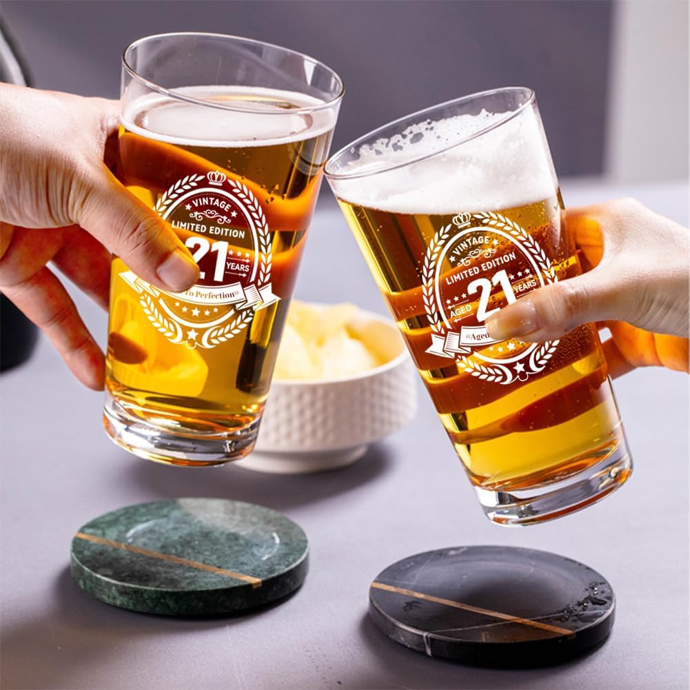 21st Birthday Gifts for Men,21st Birthday Decorations for Him,Gift Ideas for Son Brother Friend,Milestone Present for 21 Year Old Male, Beer Glass Keepsake - Image 7
