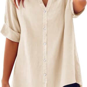 Loose Shirt Top Stand Solid Color Sleeve Collar Casual Women’s Shirt Women’s Womens T V Neck