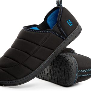 LongBay Men’s Memory Foam Slippers with Warm Coral-Fleece Lining Non-Slip Indoor Outdoor House Shoes