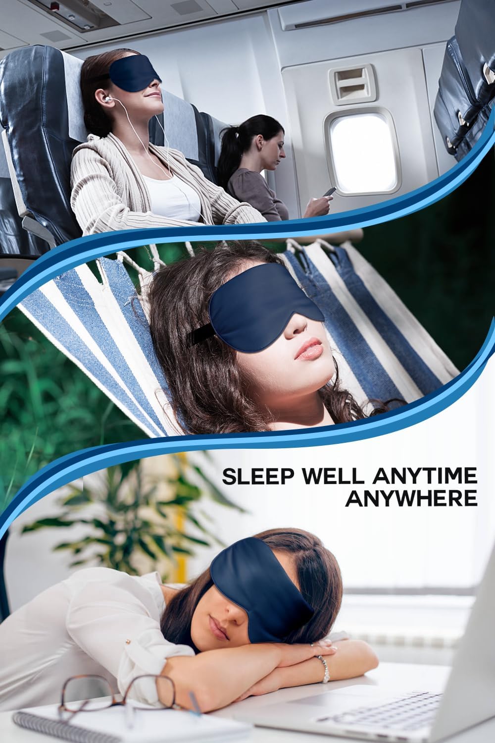 Silk Sleep Mask, 22-Momme 100% Pure Mulberry Silk Light-Blocking Eye Mask with Adjustable Strap, Hypoallergenic, Gifts for Women and Men (Blue) - Image 7