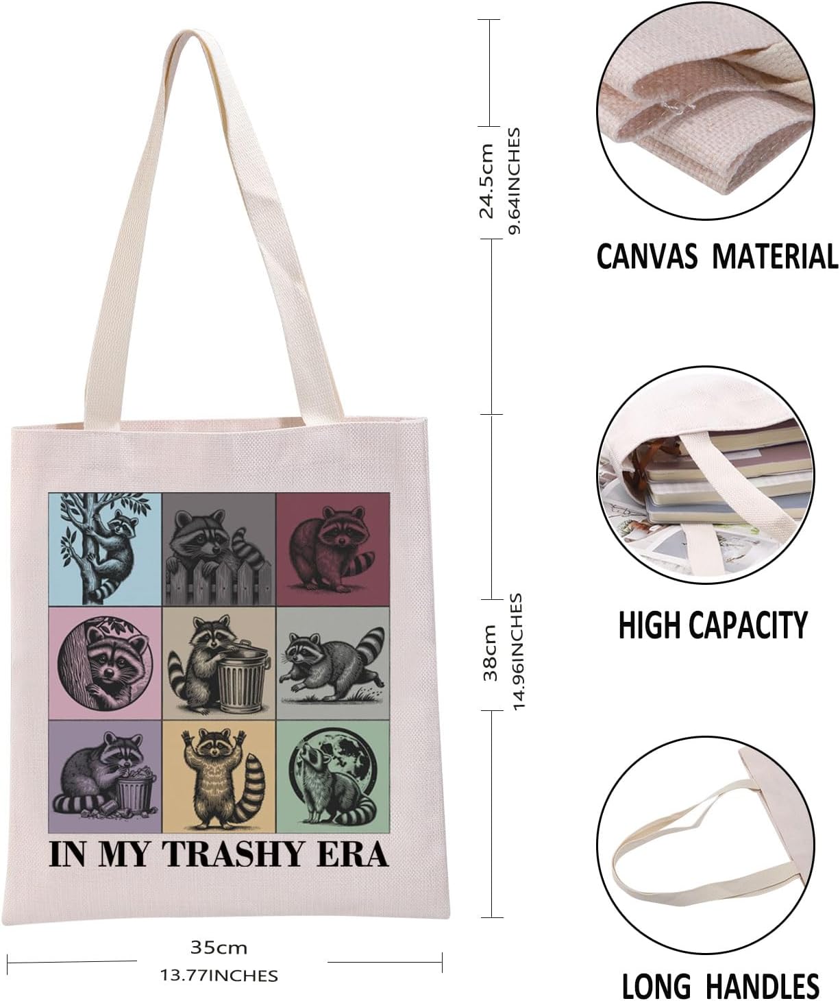 PYOUL Funny Raccoon Gift My Trashy Era Tote Bag Feral Raccoon Handbag Trending Meme Gift Raccoon Lover Gift - Image 3