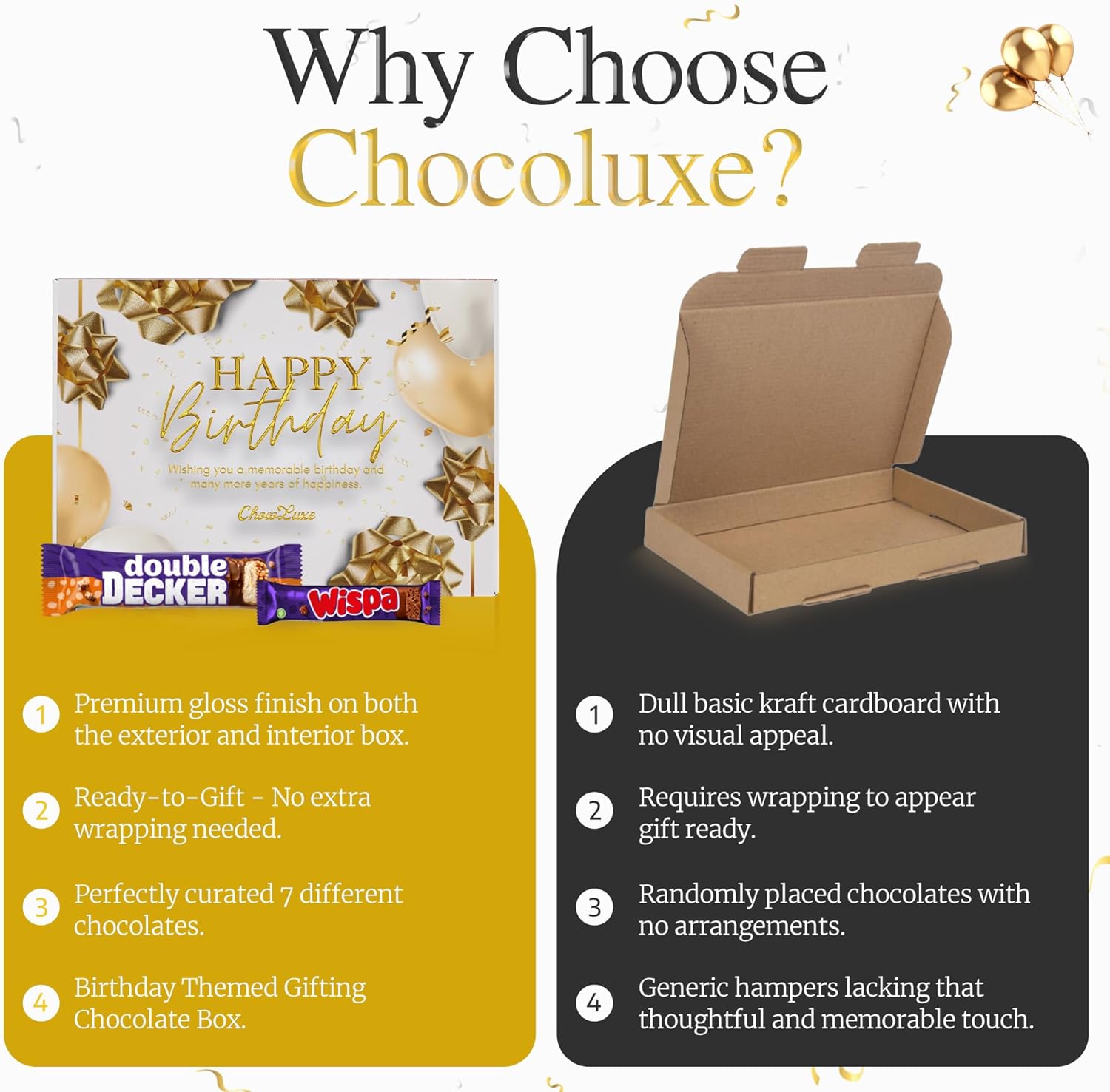 Chocoluxe Co Luxury Happy Birthday Chocolate Gift Box Hamper | Made with Assortment of Dairy Milk Selections | Birthday Gifts for Men/Women 20th 30th 40th 50th 60th 70th | Letterbox Friendly Gifts - Image 3