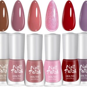 Nail Polish Set,Nude Pink Red Nail Varnish Kit,Quick Dry Long Lasting Nail Varnish Collection, Nail Polish Gift Set for Women & Girls, 6 Trendy Colours for DIY Manicure & At-Home Nail Art
