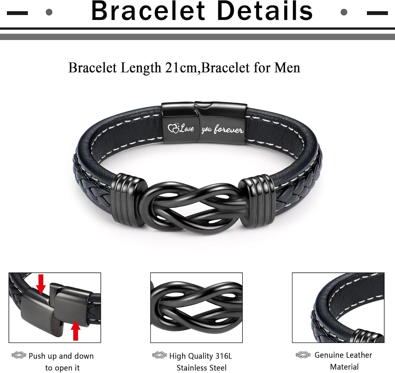 YADOCA Mens Bracelet to My Man, Leather Bracelet Gift for Him Love You Forever Mens Husband Boyfriend Couple Valentines Day Birthday Gift - Image 2
