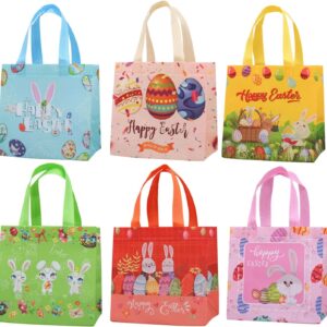 Easter Bags,6 packs Reusable Tote Bags,Treat Bags with Handle,Non-woven Bags for Easter Party