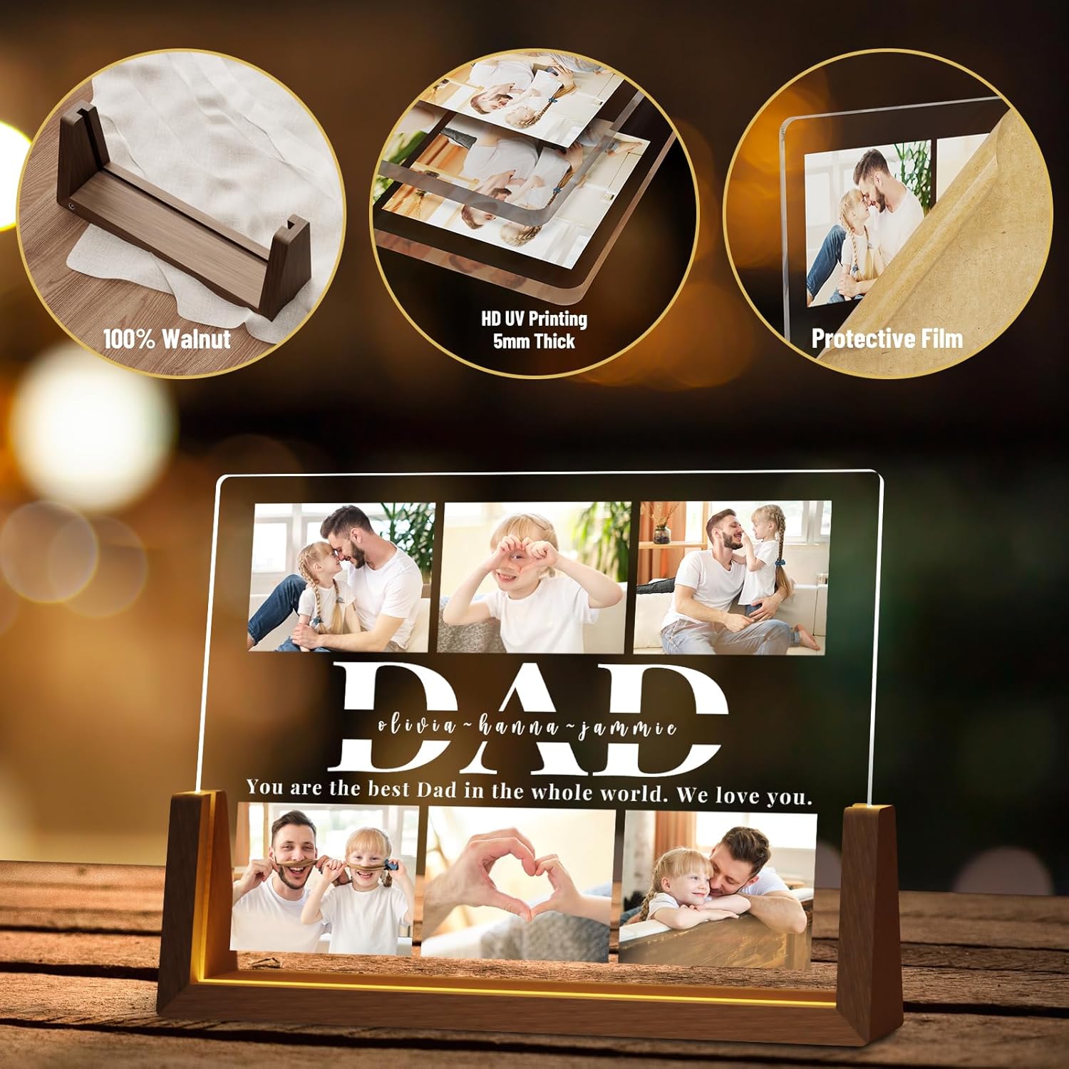 Personalised Fathers Day Photo Frame for Dad from Daughter Son Kids, Customised Dad Christmas Gifts for Husband from Wife, Unique Daddy Gift Ideas, Best Dad Birthday Gift, Presents for Xmas Day - Image 4