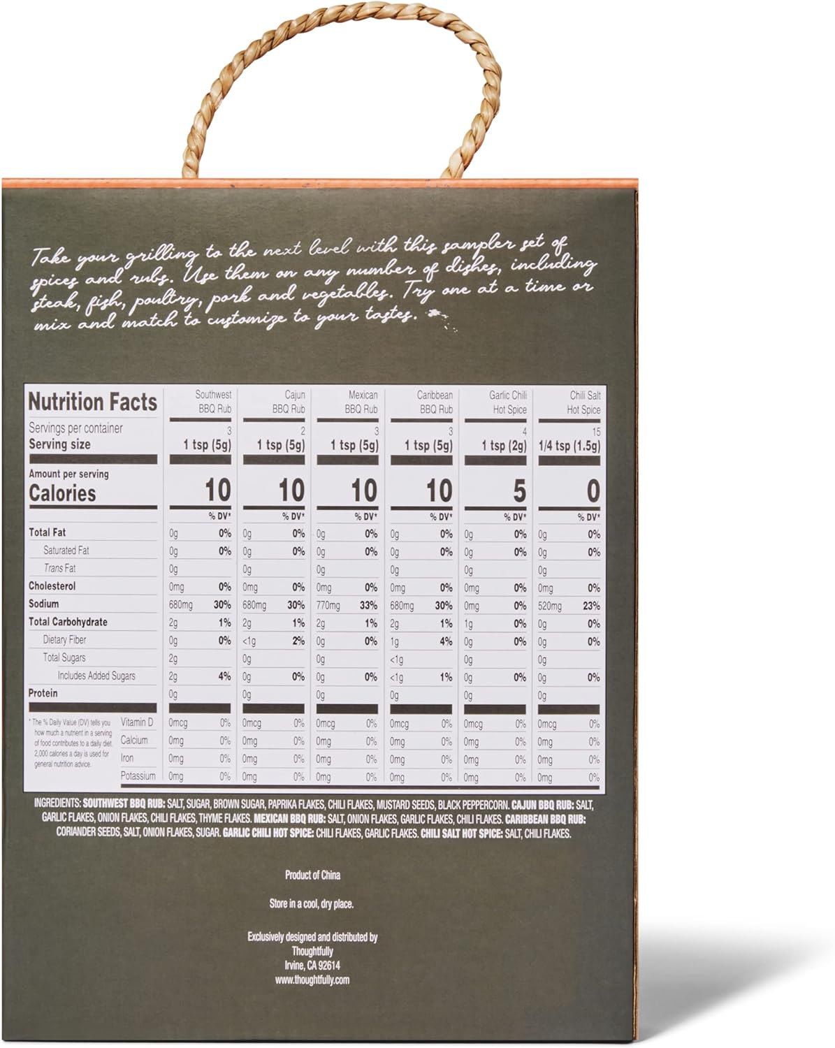 Thoughtfully Gourmet, BBQ Seasoning Collection, Variety 6 Pack, Flavours Include Southwest, Chilli Salt, Cajun, Mexican, Garlic Chilli Spice and Caribbean BBQ Rub, 25 mL Each - Image 2