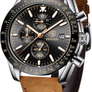 BY BENYAR Watch for Men Analog Quartz Chronograph Waterproof Luminous Designer Big Face Mens Wrist Watches Business Work Sport Casual Dress Watch Elegant Gifts for Men