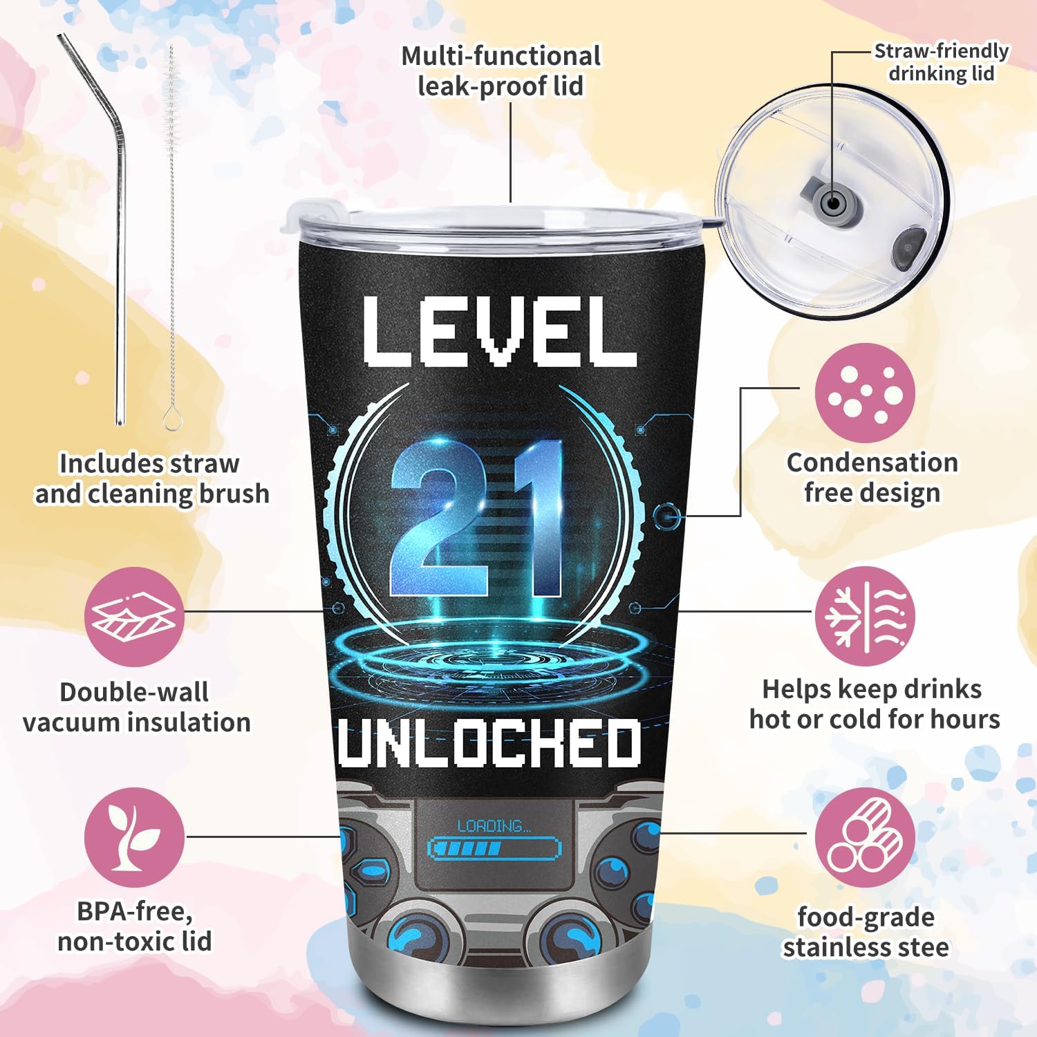 21st Birthday Gifts for Men, 21 Year Old Ideas Presents for Him Mens, Boys Male Unique Gift with Gamer Tumbler, Personalised Card, Funny Socks, Keychain for Son Grandson Brother - Image 4