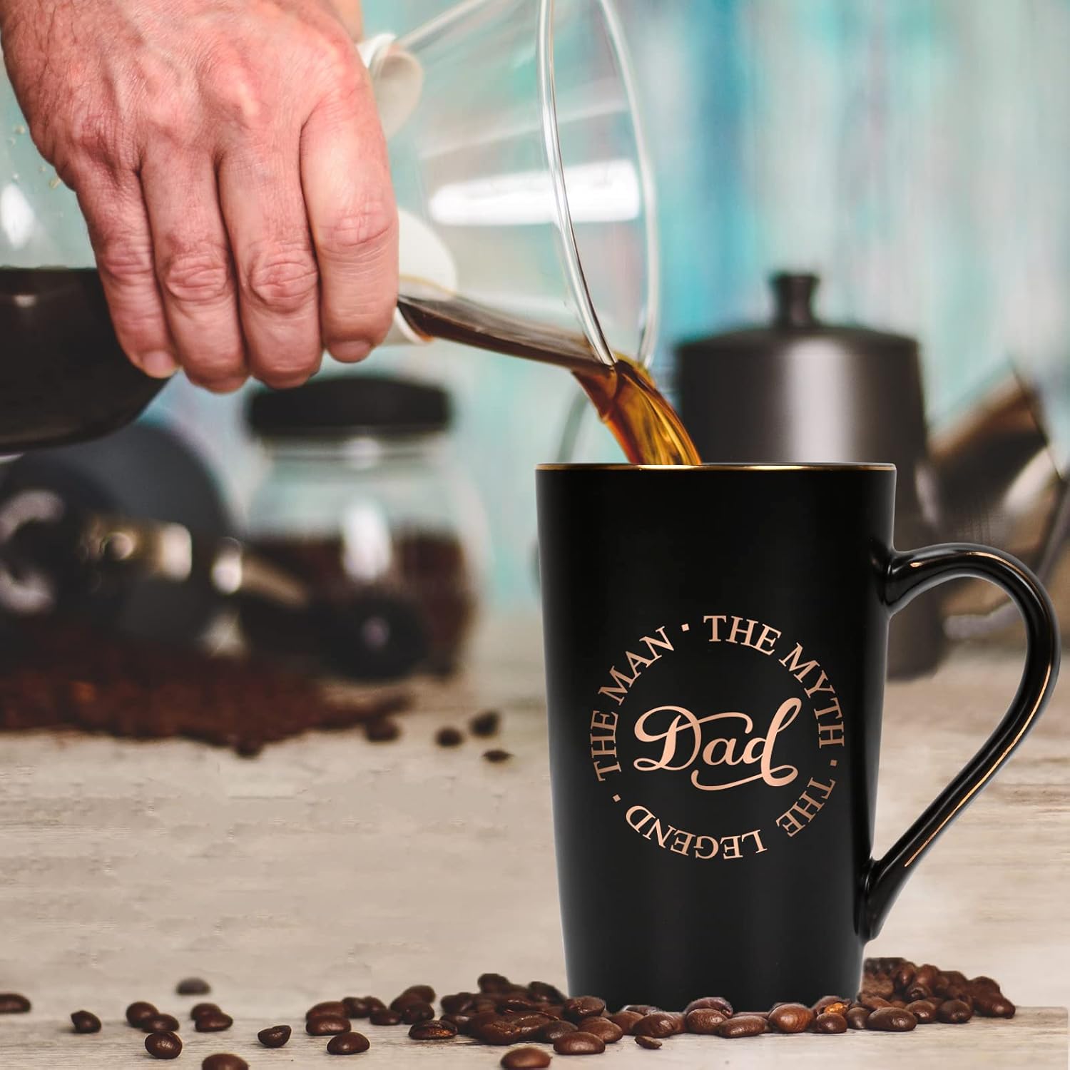 Dad Birthday Gifts Coffee Mug Dad Gifts from Daughter Son, Father's Day Birthday Chirstmas Gifts for Dad Coffee Cup - The Man The Myth The Legend, Black 14oz - Image 3