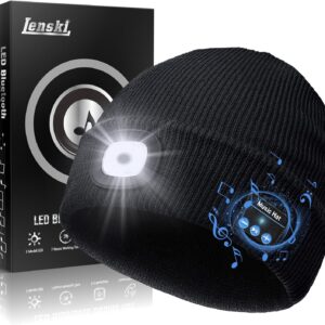 Lenski Gifts for Men, Valentines Gifts for Him, Mens Presents Valentines Gifts for Mens Who Have Everything, Gadgets for Mens Gifts for Dad Gift, Bluetooth Beanie Hat with LED Black