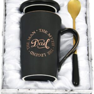 Dad Birthday Gifts Coffee Mug Dad Gifts from Daughter Son, Father’s Day Birthday Chirstmas Gifts for Dad Coffee Cup – The Man The Myth The Legend, Black 14oz