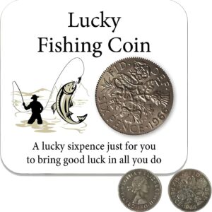 Lucky Fishing Coin and a Card, Lucky Sixpence Fisherman Gift, 1966 Silver Sixpence for Men – Birthday Gifts for Husband Brother Dad and Friend, Valentine’s Day Gift