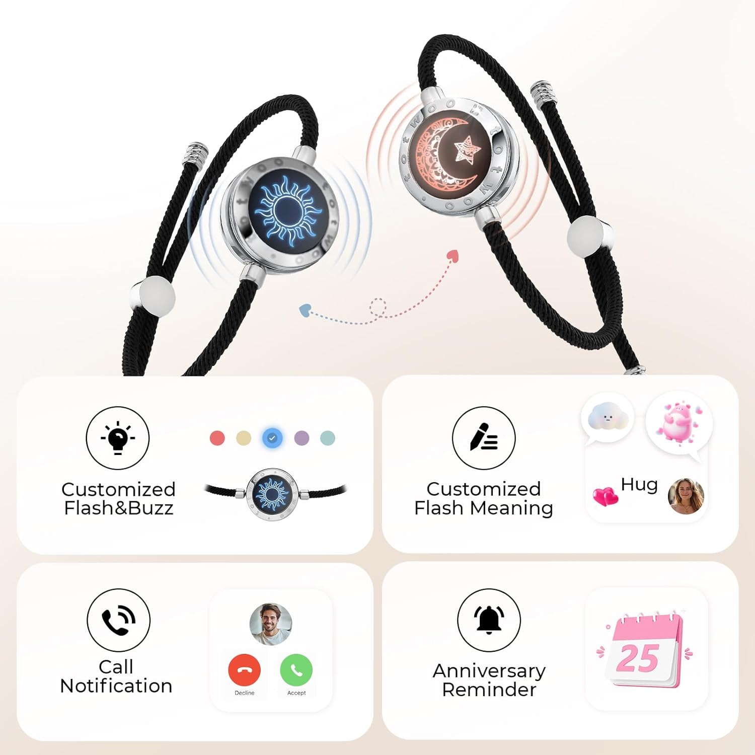 TOTWOO Touch Bracelet for Couple Vibration & Light Up Bracelets Pairing Smart Jewelry Long Distance Gifts Bluetooth App Control Milanrope Silver - Image 3