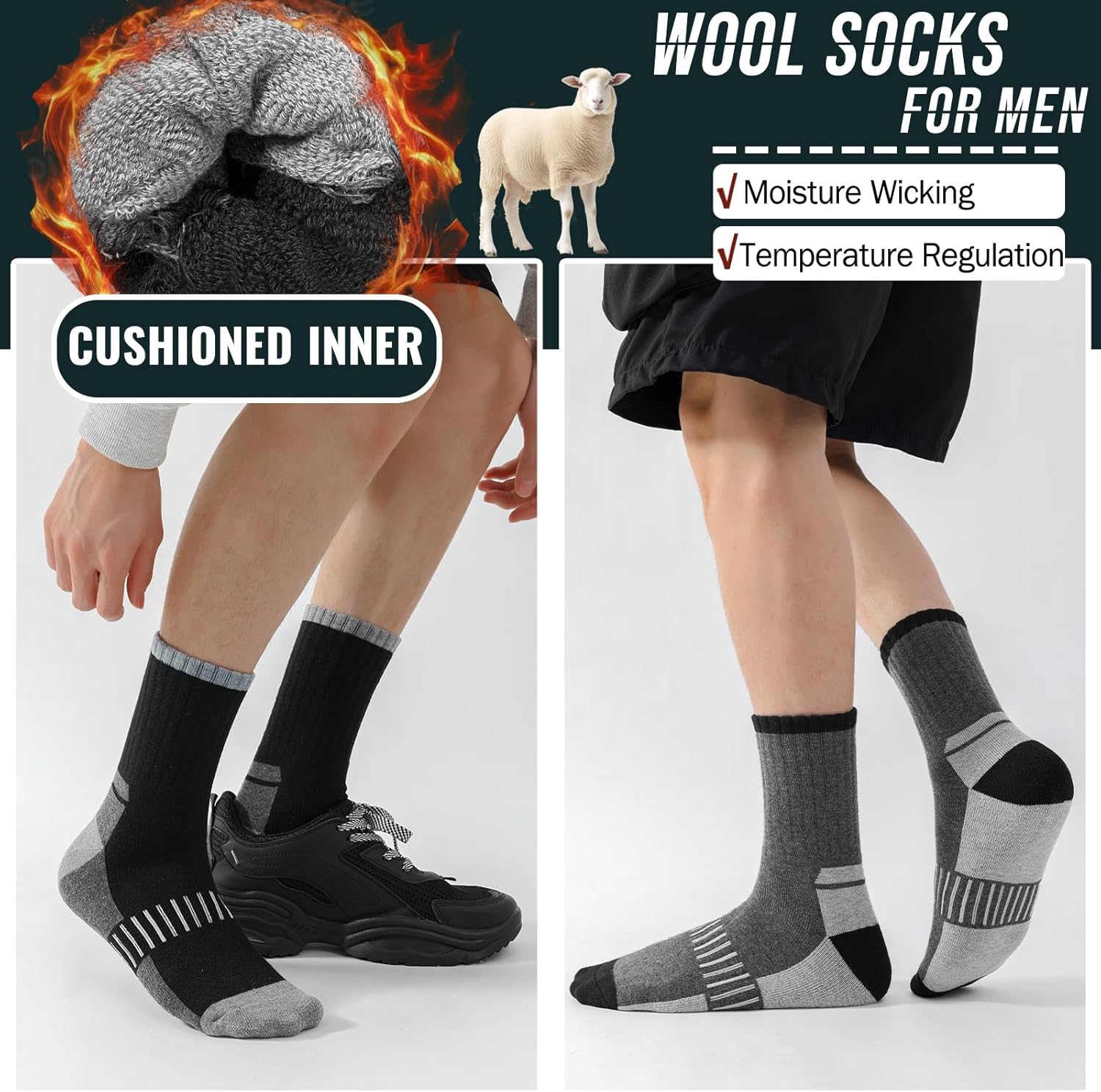 Hocerlu Thermal Socks for Men, 5 Pairs Thick Cushioning Winter Outdoor Sports Warm Boot Socks for Work Walking Hiking, Daily Wear or Gifts, UK 6-11. - Image 5