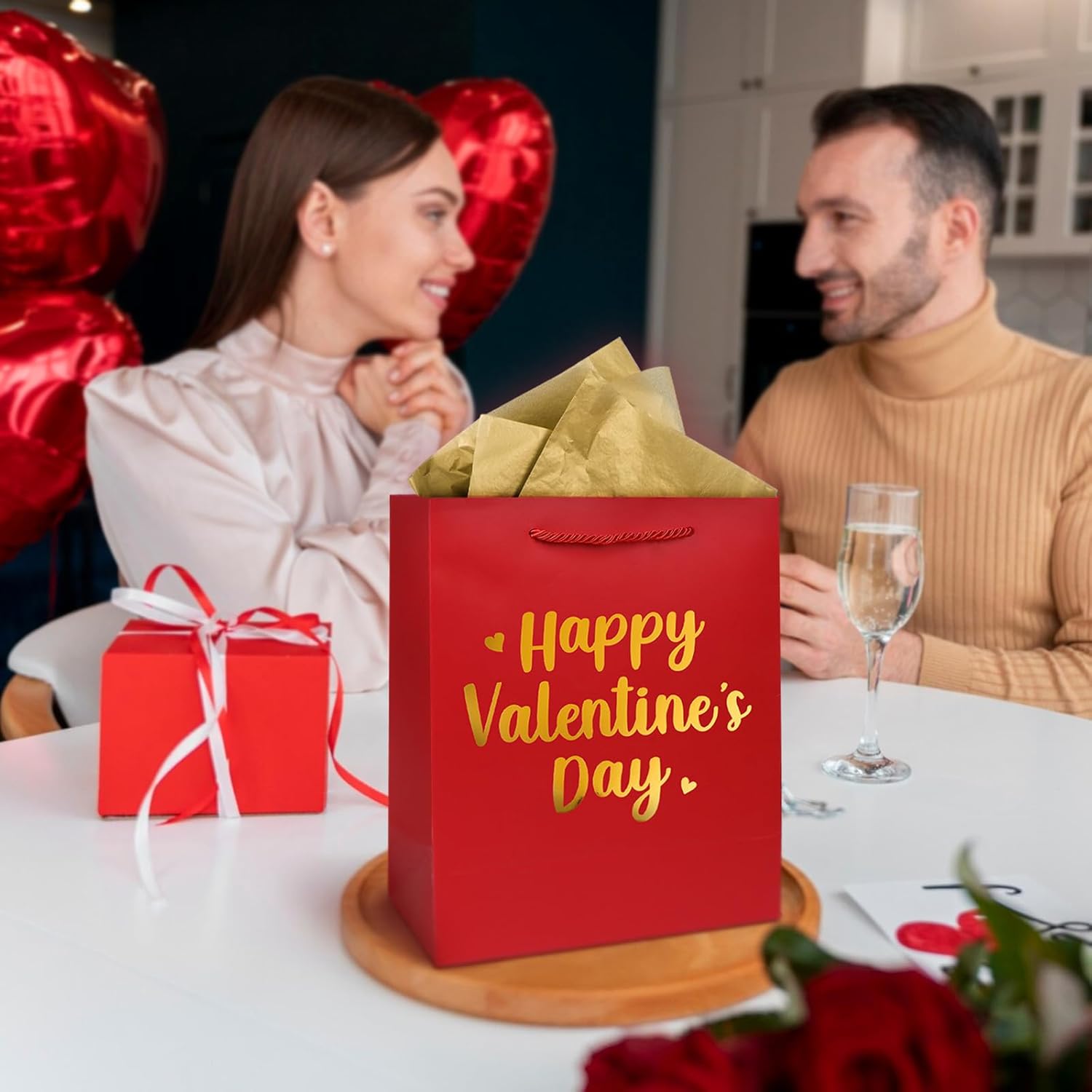 1 Pack Happy Valentine's Day Gift Bag with Tissue Paper Valentines Day Gift Tote Bags for Valentine's Day Present Bag Shopping Gift Wrap Party Favors - Image 5