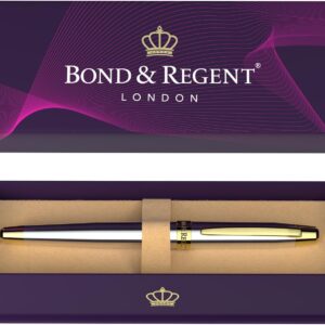 Bond & Regent Silver Chrome & 24 Karat Gold – Certified Luxury Grade Rollerball Pen | Nice Gift for Men & Women