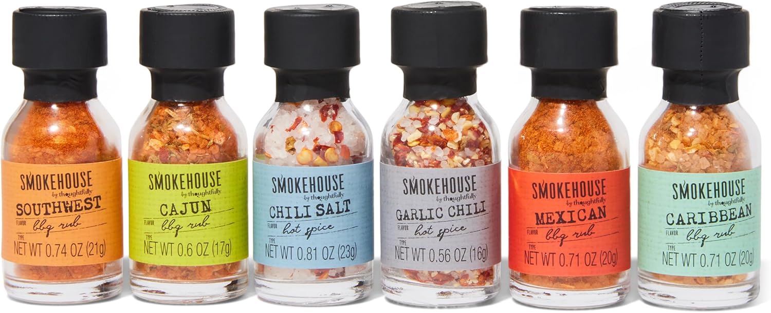 Thoughtfully Gourmet, BBQ Seasoning Collection, Variety 6 Pack, Flavours Include Southwest, Chilli Salt, Cajun, Mexican, Garlic Chilli Spice and Caribbean BBQ Rub, 25 mL Each - Image 3