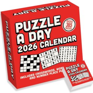 2026 Daily Mixed Puzzle Desk Calendar – Birthday Gifts For Men – Presents for Women – Crossword, Word Search & Number Place Puzzle, Father’s Day Presents for Adults With Box & Stand