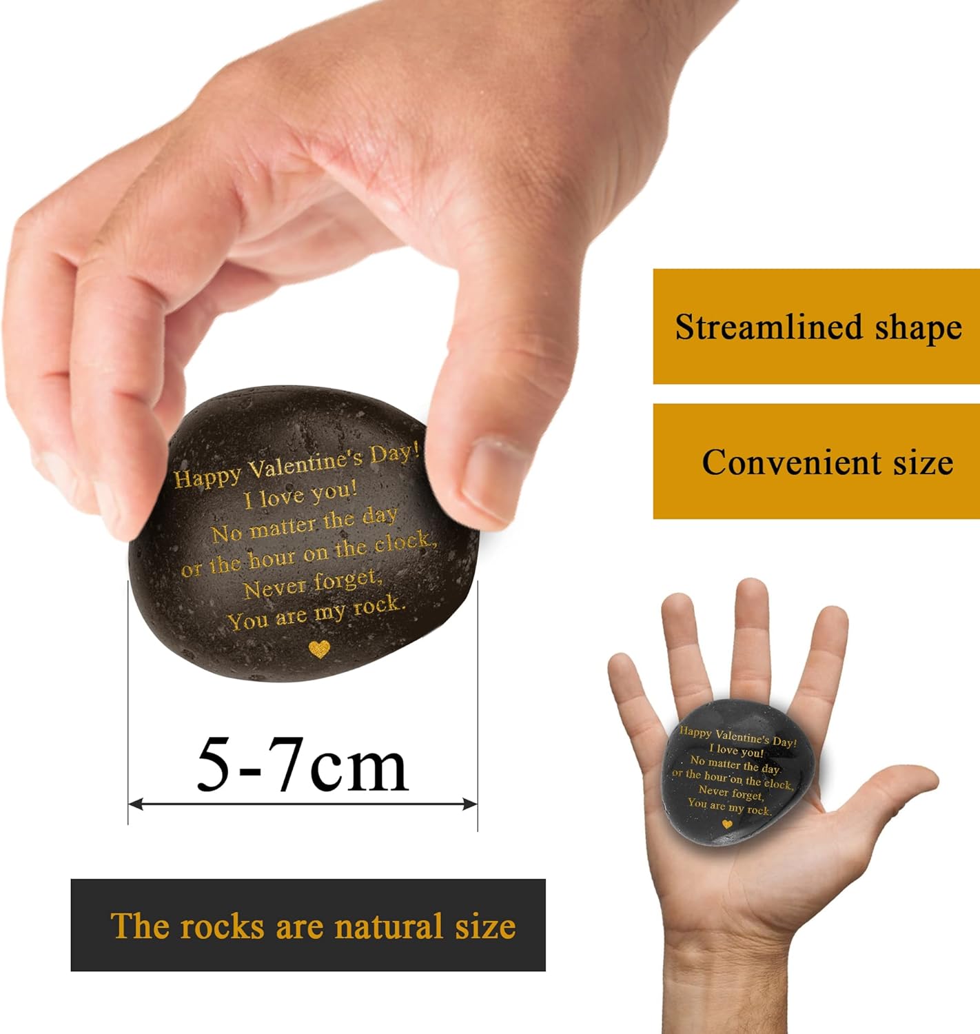 Happy Valentines Day Gift - Black Polished You are My Rock Engraved Pebble - Decorative Stones - Emotional Valentines Gifts for Him, Valentines Gifts for Her - Gifts for Couples - Image 3