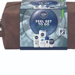NIVEA MEN Feel Set To Go Gift Set (5 Products) – Men’s Grooming Gift – Includes Shower Gel, Face Wash, Anti-Perspirant, and Moisturiser – with Practical Wash Bag