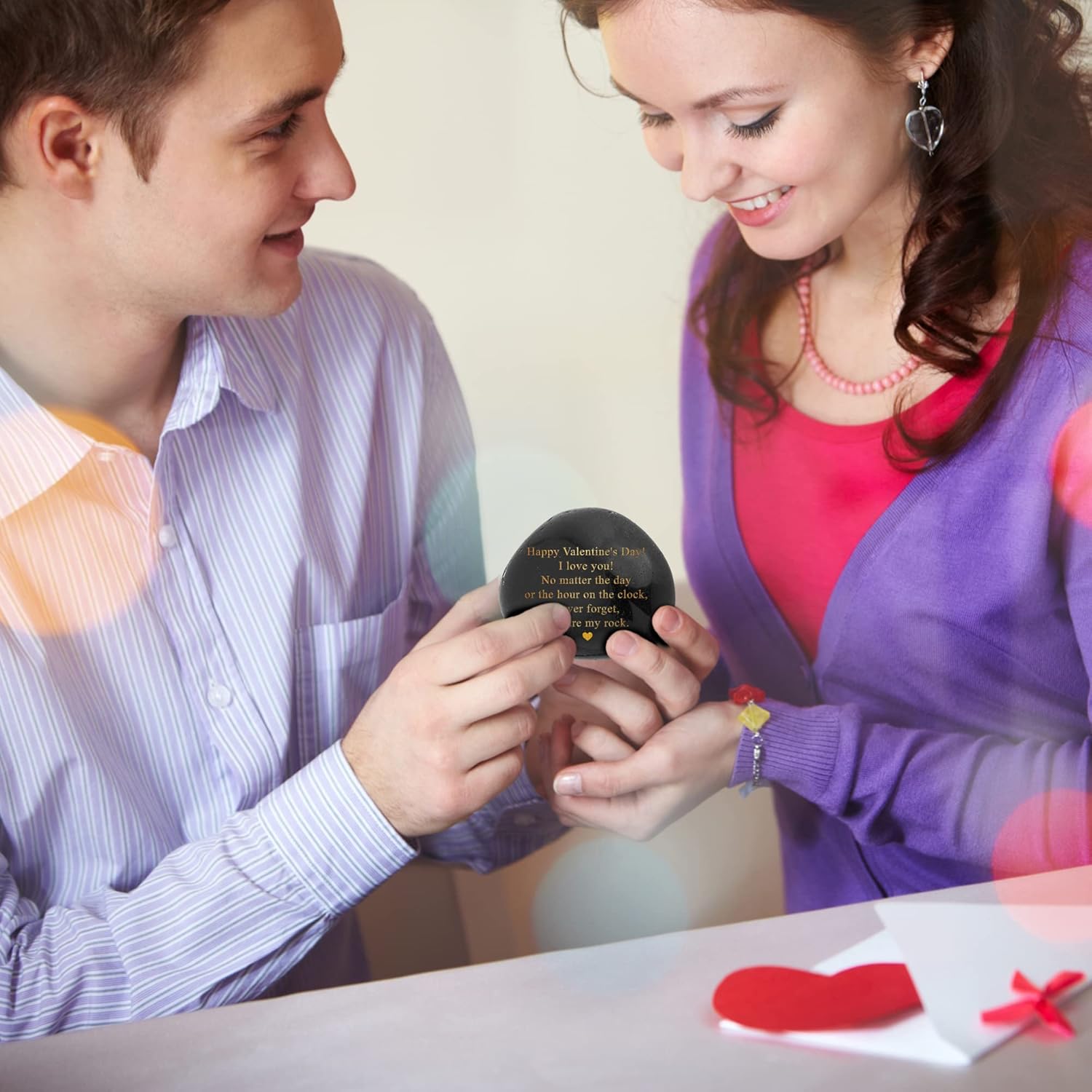 Happy Valentines Day Gift - Black Polished You are My Rock Engraved Pebble - Decorative Stones - Emotional Valentines Gifts for Him, Valentines Gifts for Her - Gifts for Couples - Image 6