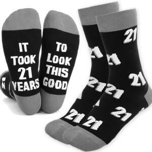 21st Birthday Gifts for Men – Funny Novelty Socks with It Took 21 Years to Look This Good – Black Calf-Length Birthday Presents for Son, Grandson, Boyfriend, Brother