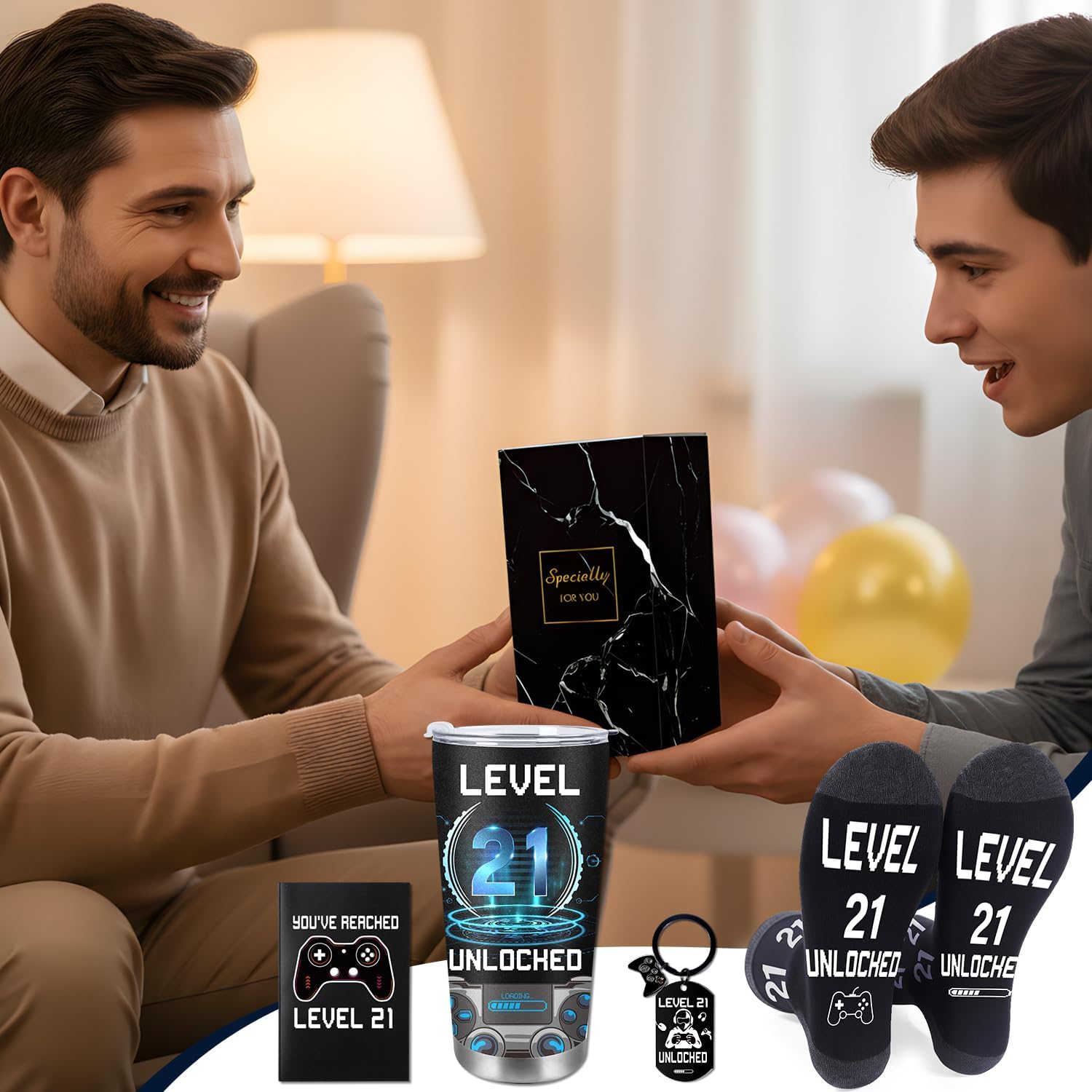 21st Birthday Gifts for Men, 21 Year Old Ideas Presents for Him Mens, Boys Male Unique Gift with Gamer Tumbler, Personalised Card, Funny Socks, Keychain for Son Grandson Brother - Image 7