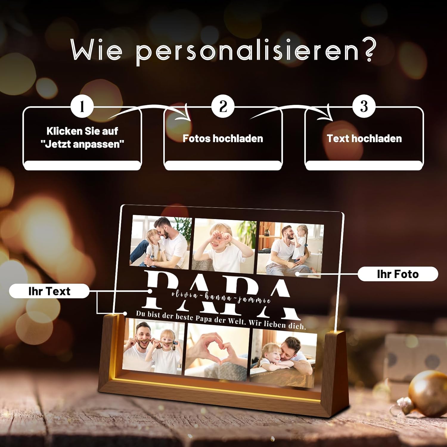 Personalised Fathers Day Photo Frame for Dad from Daughter Son Kids, Customised Dad Christmas Gifts for Husband from Wife, Unique Daddy Gift Ideas, Best Dad Birthday Gift, Presents for Xmas Day - Image 6