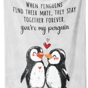 Valentines Gifts for Her, Him- Soft Blushing Penguins Blanket- Girlfriend/Boyfriend Gifts, Romantic Anniversary/Birthday Presents Gifts for Wife Husband Men Women, Love Blanket, 60”×50”