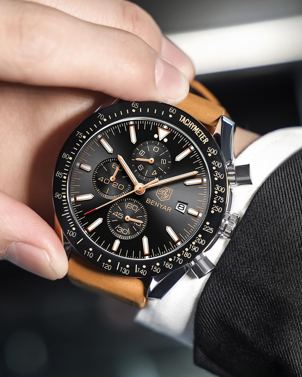 BY BENYAR Watch for Men Analog Quartz Chronograph Waterproof Luminous Designer Big Face Mens Wrist Watches Business Work Sport Casual Dress Watch Elegant Gifts for Men - Image 3