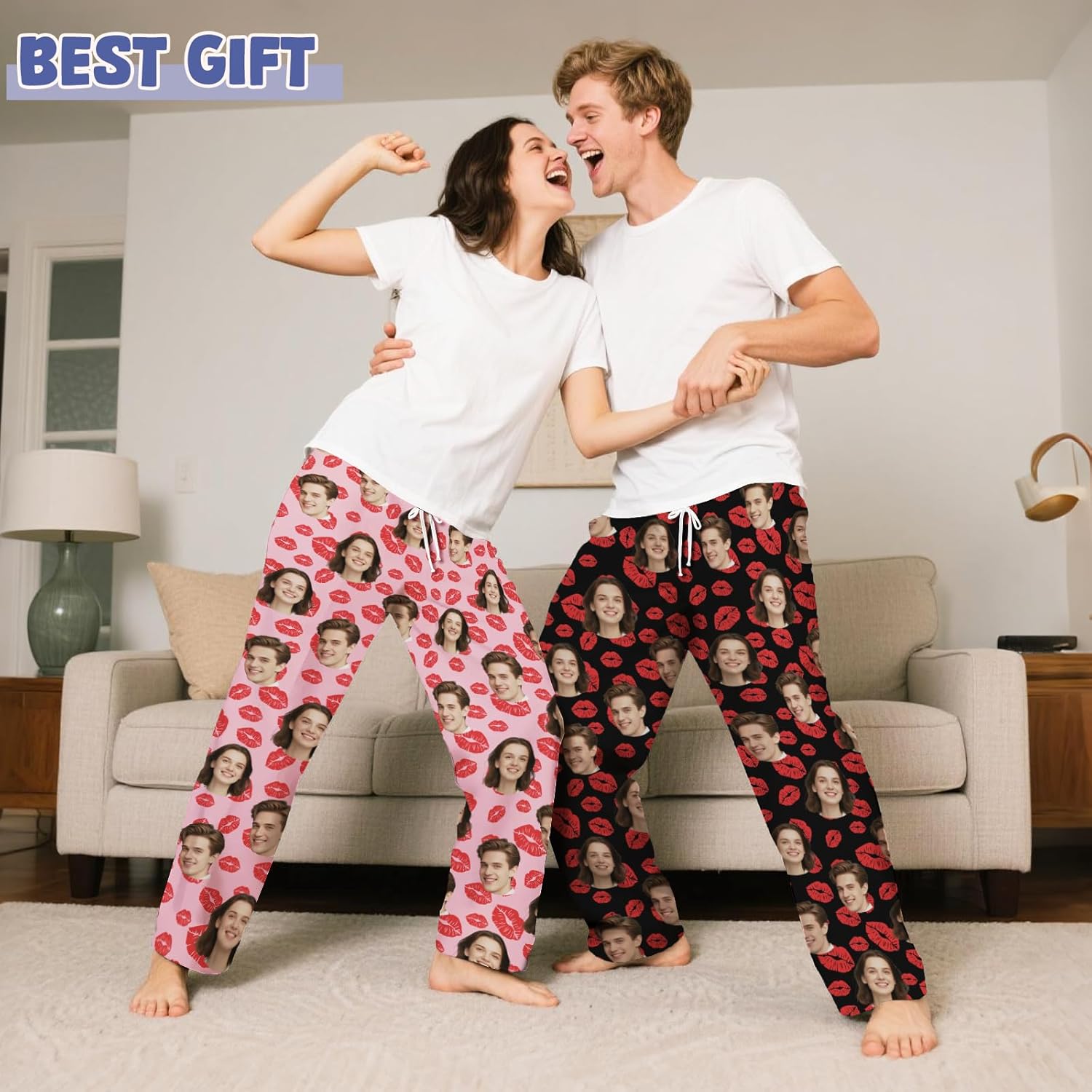 ALBK Personalised Pyjamas Pants with 1 to 3 Photos - Personalised Pyjamas for Men Women, Personalised Gifts for Christmas Birthday Anniversary, Pet Face PJ Pants - Image 2