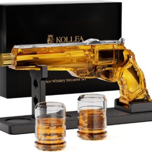 Gun Whiskey Decanter Sets for Men, Kollea Liquor Decanter Set with Shot Glass, Handcrafted Birthday Gifts for Men Dad Brother, Cool Anniversary Set Gift for Him Husband, for Home Bar Drinking Party