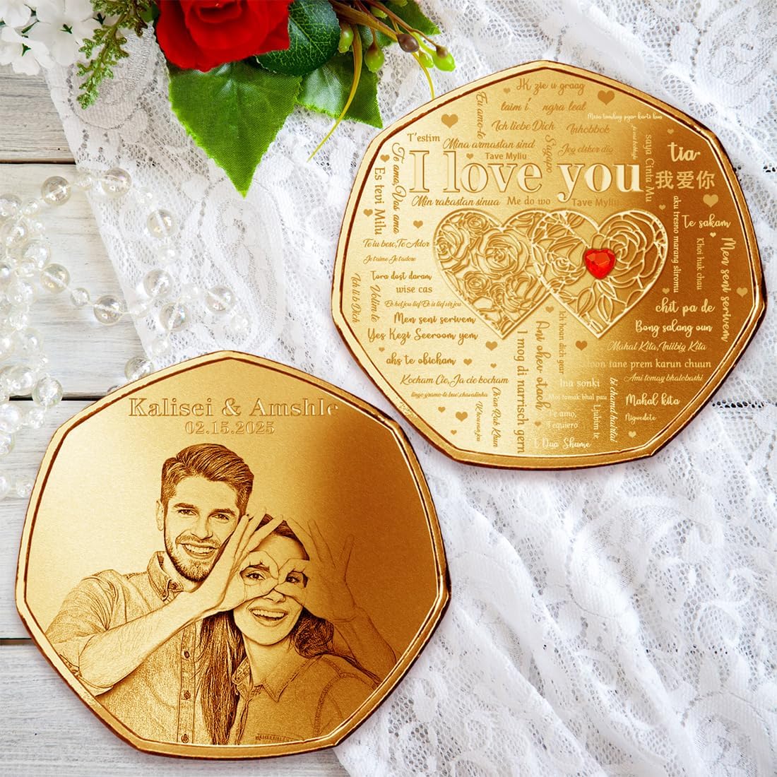 Personalized Photo Valentines Day Coins Custom I Love You Commemorative Coins Anniversary Valentines Day Gift for Couple Him/Her - Image 3