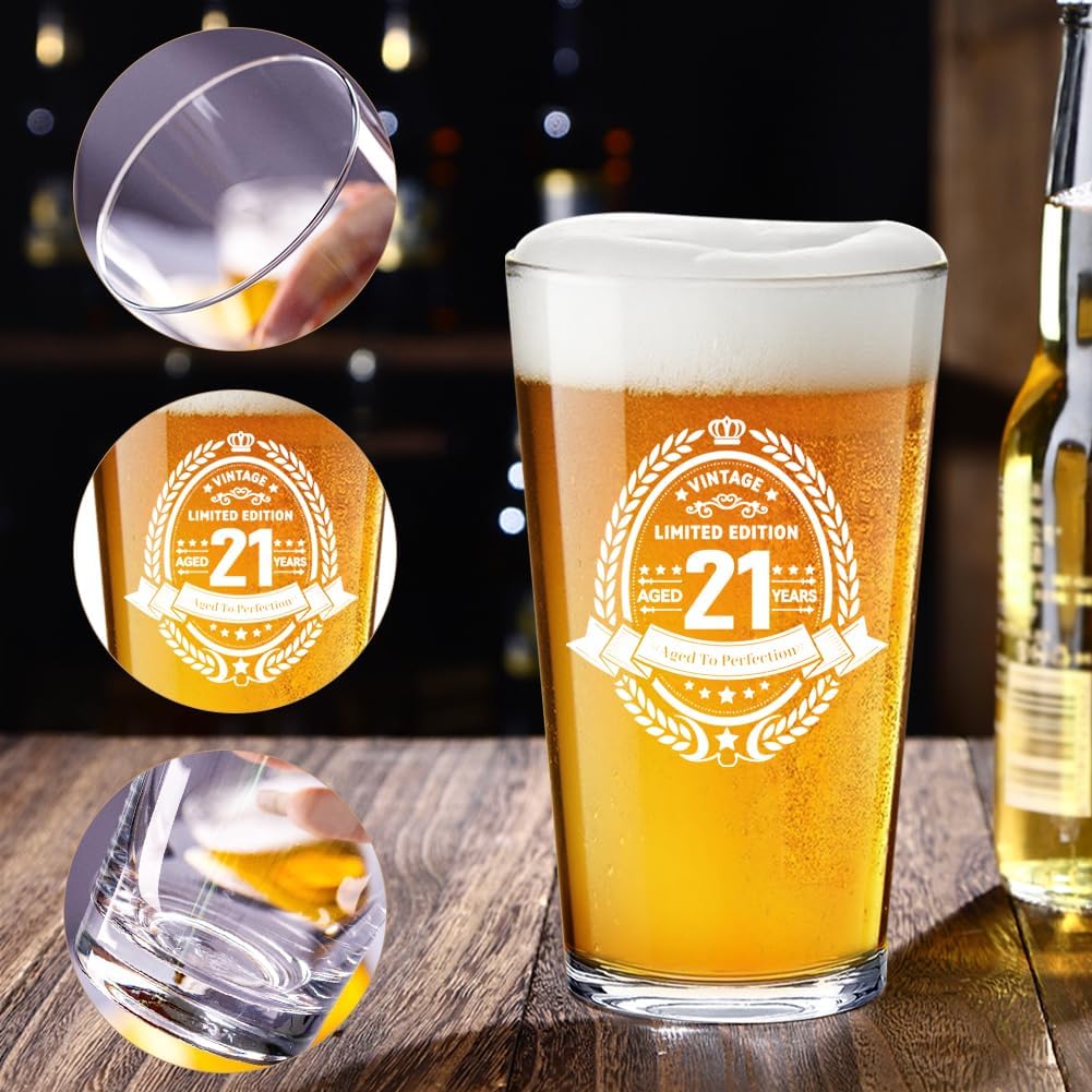 21st Birthday Gifts for Men,21st Birthday Decorations for Him,Gift Ideas for Son Brother Friend,Milestone Present for 21 Year Old Male, Beer Glass Keepsake - Image 3