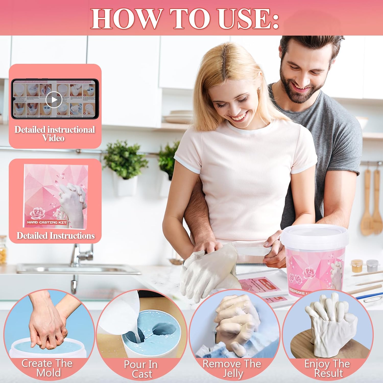Hands Casting Kit, Holding Hand Mold Kit for Adults & Kids, Romantic Anniversary Wedding Birthday Valentine's Day Gifts for Her or Him, Personalised Gifts for Couple, Boyfriend Girlfriend Unique - Image 5