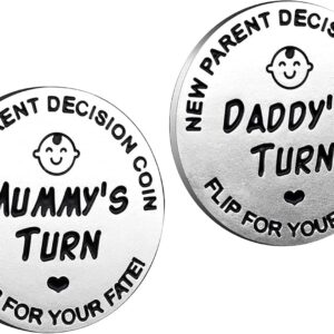 huishi Funny Decision Coin for New Parents，Gifts for Mum Dad，Newborn Baby Gifts，Flip Coin Decision，Mother’s Day, Baby Shower Gift，Birthday, Anniversary, Stainless Steel (Silver)