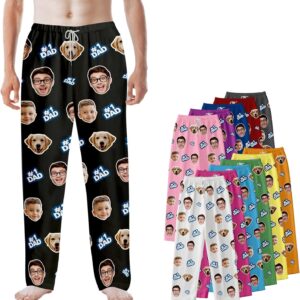 Bemaystar Custom Pajama Pants with Photo Men Women,Personalized Pajama Pants Gifts,Personalized GIfts for Dad Mom