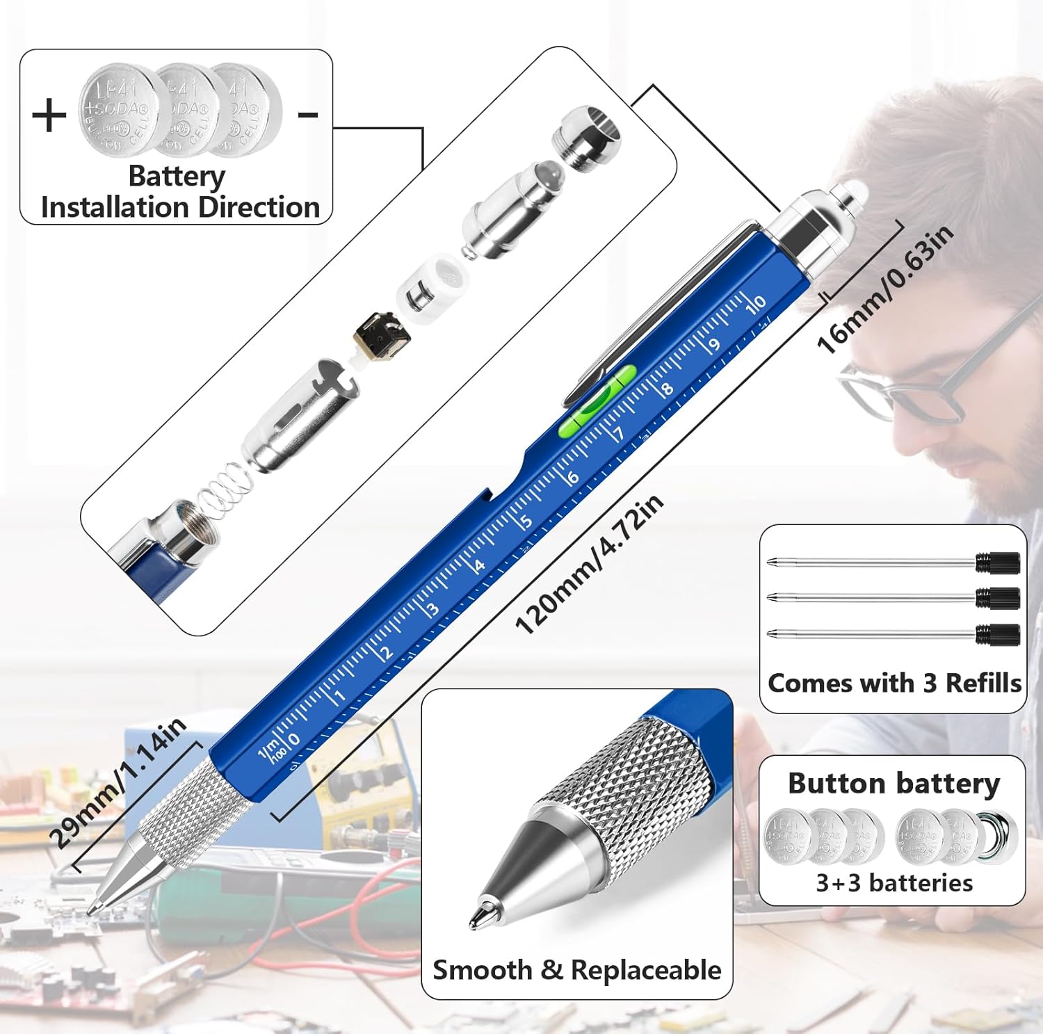Valentines Gifts for Him, Gifts for Men, 9 in 1 Multi Tool Pen, Birthday Gift Gadgets for Men/Dad, Father's Day Gift - Image 4