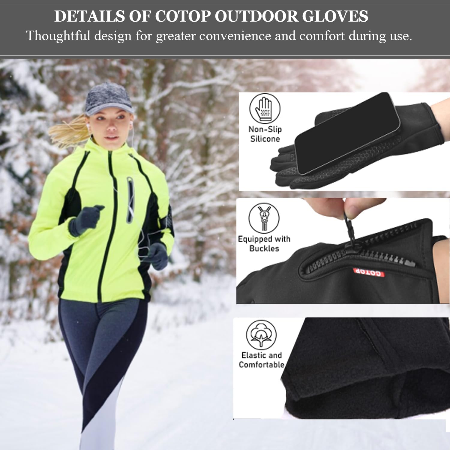 Winter Warm Gloves for Men Women, Outdoor Windproof Touchscreen Gloves Water Resistant Cycling Gloves Anti Slip Thermal Gloves for Running Cycling Walking Riding Driving - Image 5