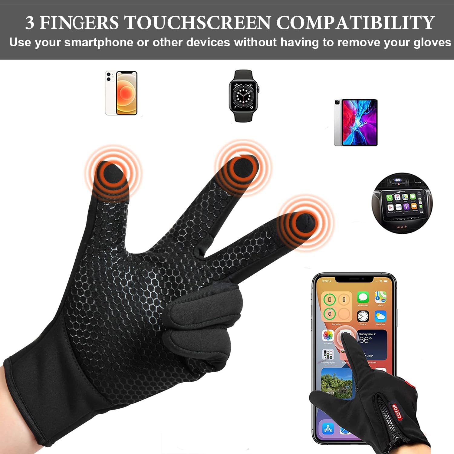 Winter Warm Gloves for Men Women, Outdoor Windproof Touchscreen Gloves Water Resistant Cycling Gloves Anti Slip Thermal Gloves for Running Cycling Walking Riding Driving - Image 2