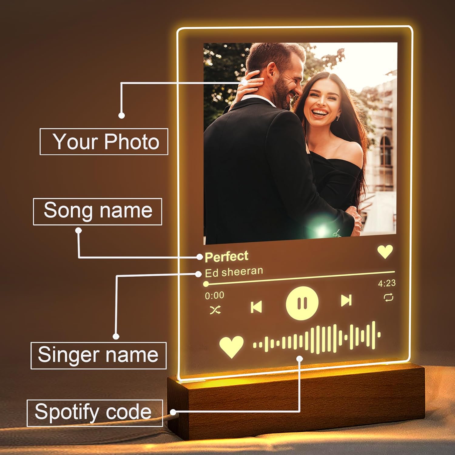 Personalised Spotify Plaque with Photo & LED - Custom Music Song Gift for Him/Her, Boyfriend/Girlfriend, Parents - Birthday, Christmas, Valentines Present - Acrylic Keepsake for Men Women - Image 5