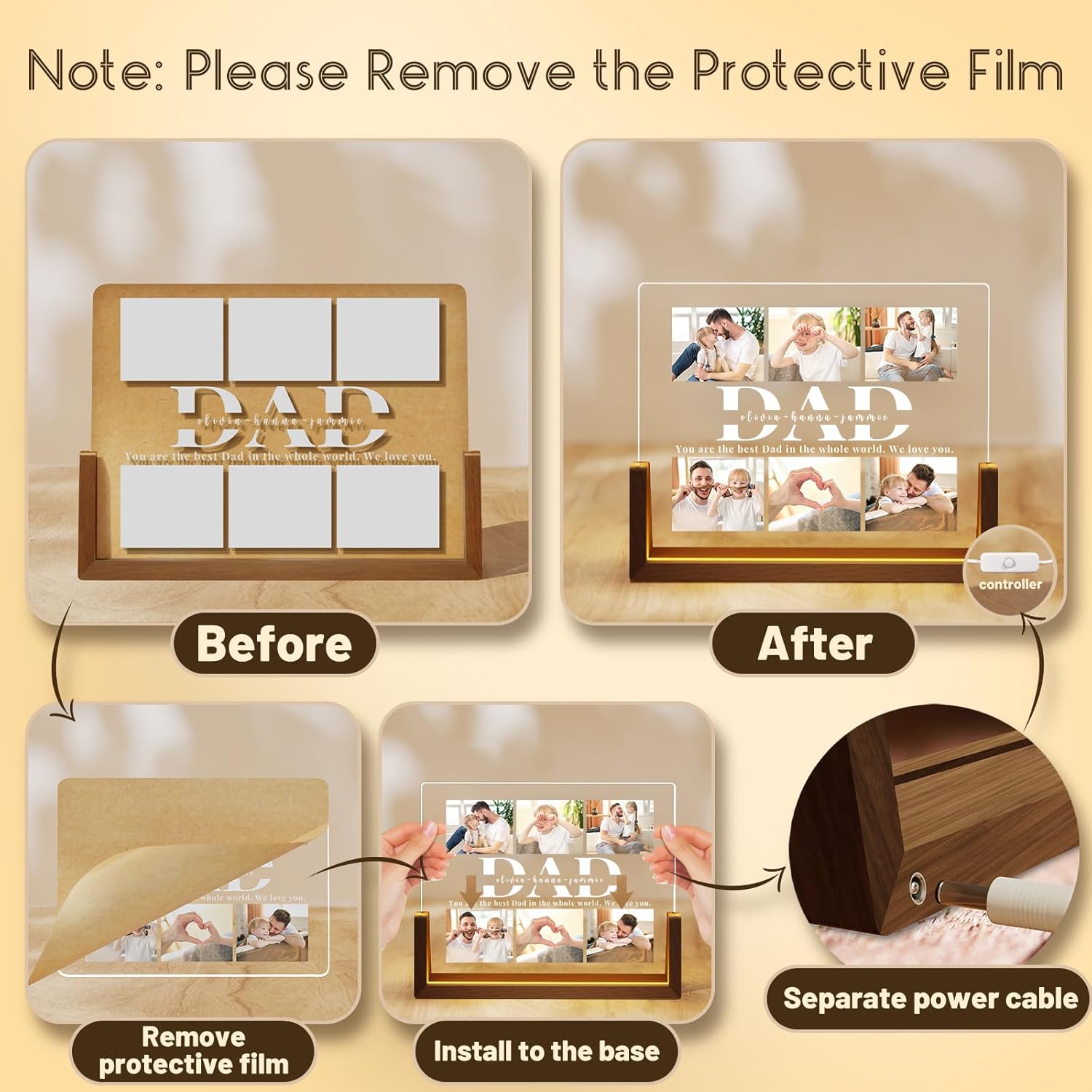 Personalised Fathers Day Photo Frame for Dad from Daughter Son Kids, Customised Dad Christmas Gifts for Husband from Wife, Unique Daddy Gift Ideas, Best Dad Birthday Gift, Presents for Xmas Day - Image 3