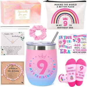 MOTONG Gift for 9 Year Olds Girl, Happy Birthday Gifts for 9th Girl, Presents for 9 Year Old Girls Socks Pearl Necklace Bracelet for Teen Girls Daughter Niece Sisters Classmates