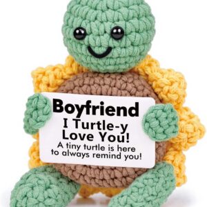 Valentine’s Day Gifts for Him Boyfriend – Positive Handmade Crochet Sunflower Turtle Decor- Cute Anniversary Christmas Birthday Presents for Boyfriend, I Love You Gifts for Him