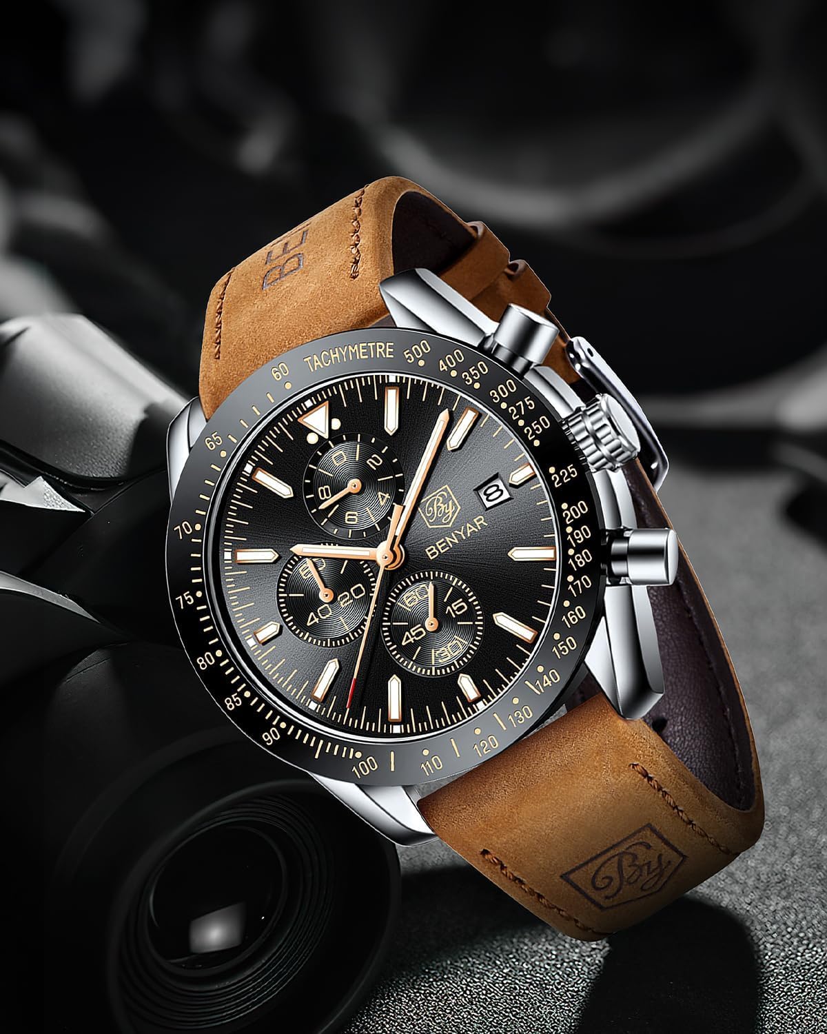 BY BENYAR Watch for Men Analog Quartz Chronograph Waterproof Luminous Designer Big Face Mens Wrist Watches Business Work Sport Casual Dress Watch Elegant Gifts for Men - Image 4