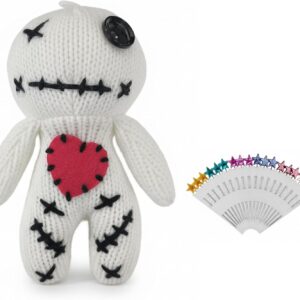 Voodoo Doll with 18 Pins, Handmade Creepy Horror Plush Ghost Doll for Stress Relief, Halloween Decoration, Funny Gag Gift for Friends & Coworkers for Adult