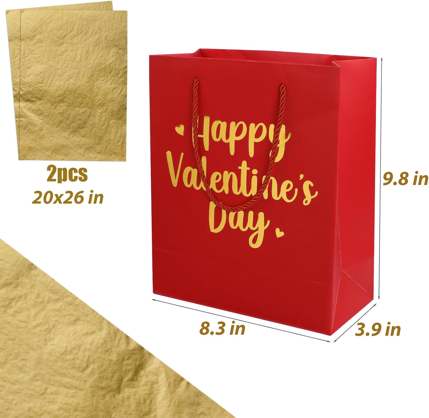 1 Pack Happy Valentine's Day Gift Bag with Tissue Paper Valentines Day Gift Tote Bags for Valentine's Day Present Bag Shopping Gift Wrap Party Favors - Image 2