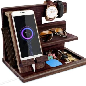 Gifts for Men Bedside Organiser Wood Phone Docking Station Dad Birthday Gifts for Him Nightstand Key Wallet Watch Stand Mens Gifts for Xmas Presents for Dad Husband Boyfriend Anniversary & Christmas